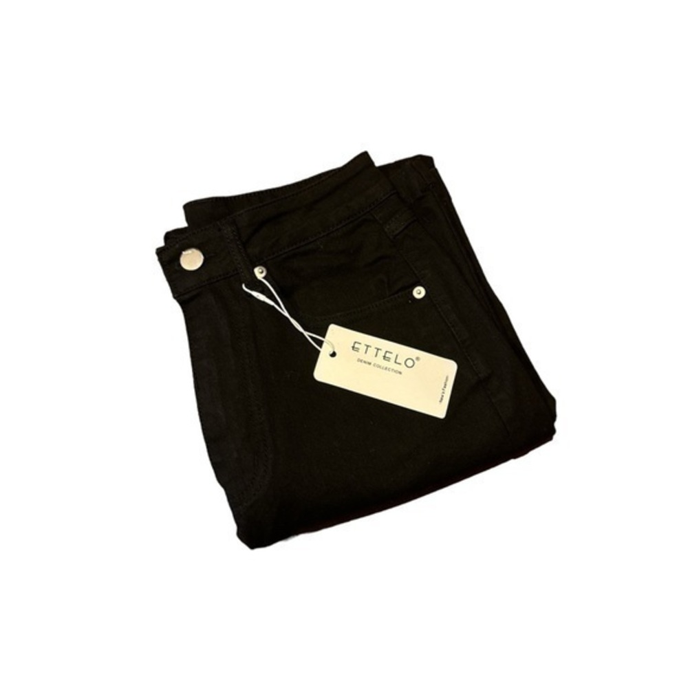 ETTELO Women's Black Wide-Leg Cotton Blend Pants -Party Button Closure - Size 2
